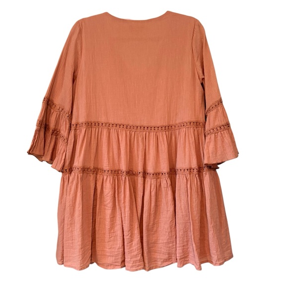 Listicle Boho V-Neck Tiered Bell Sleeve Cotton Mini Dress, Sz M - Picture 11 of 15